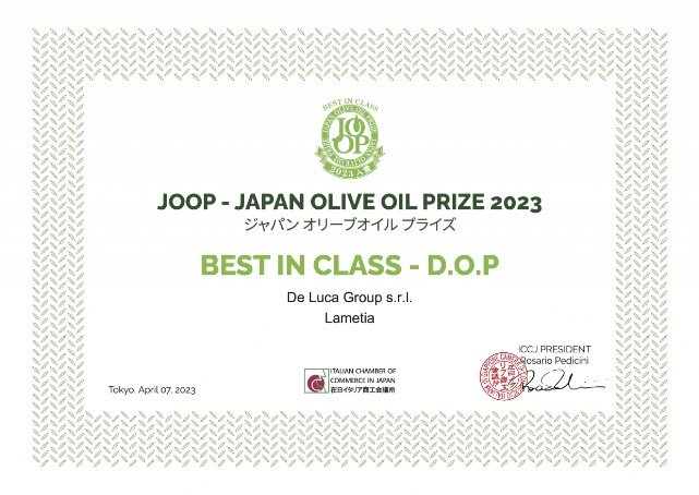 joop- japan olive oil prixe 2023 best in class dop Olio Extra Vergine De Luca Joop Japan Oil Prize 2023